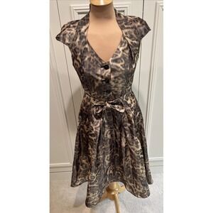 L.A.M.B. Animal Print Fit & Flare Dress Size M Spring 2008 Runway Retro Pin Up
